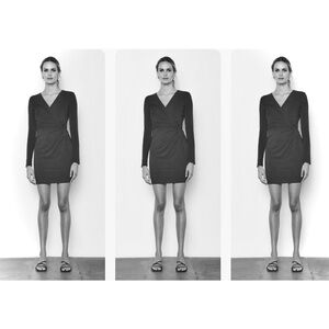 CHERISH | M | Charcoal Graphite Bodycon Tie Wrap Mini Longsleeve Dress